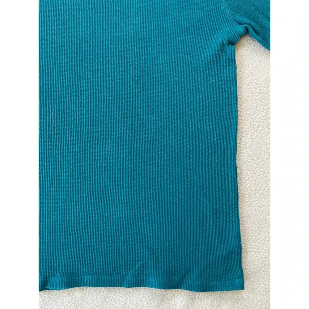 Levis Mens Medium Shirt Teal Waffle Knit Thermal Long Sleeve Crewneck Turquoise